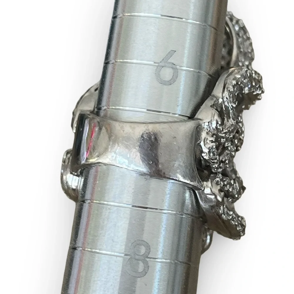 Large Sparkling Pave Silver Tone Statement Octopus Ring Size 7
